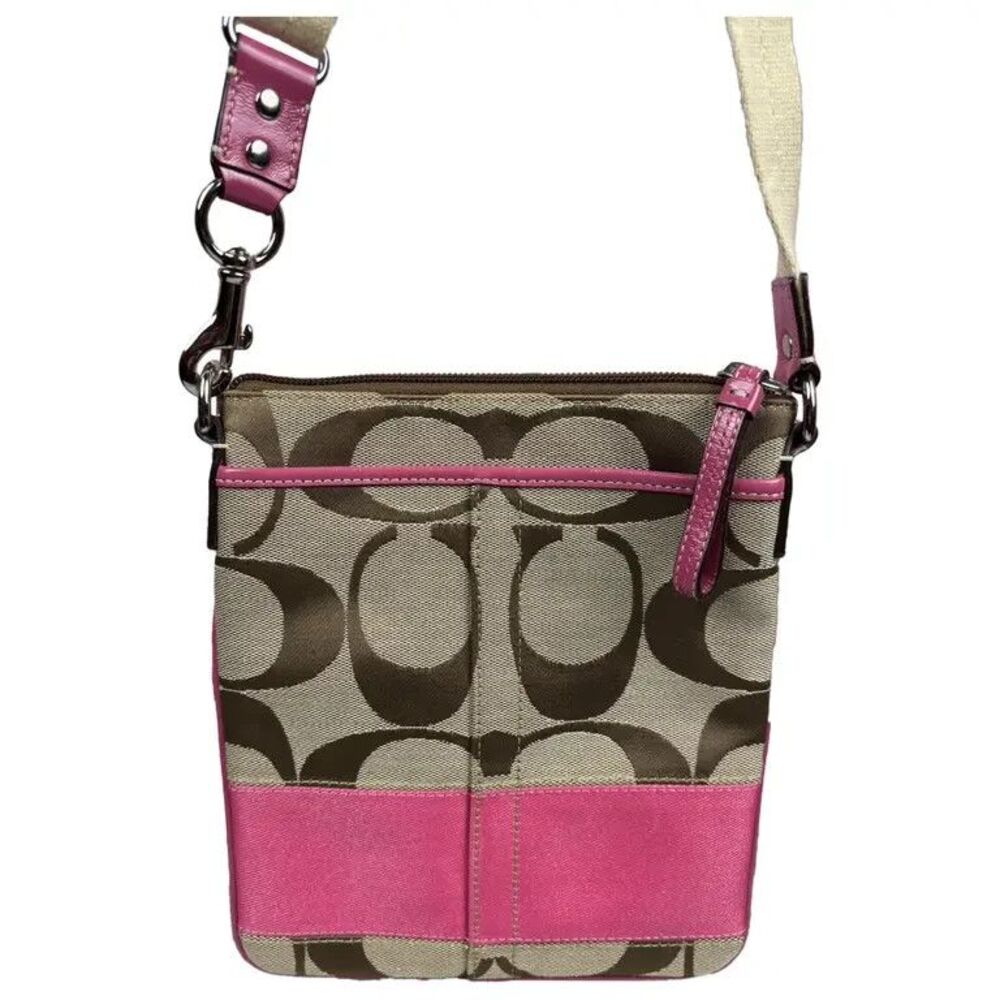 Coach Classic Logo Canvas Adjustable Strap Pink Trim Silver Hardware Vintage - Picture 2 of 3